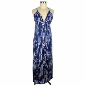 JB BY‎ JULIE BROWN Blue White Knotted Maxi Dress XS Nautical Summer Rope Beach